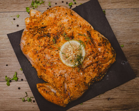 Marsh Butcheries free-range chicken butterflied in a lemon, garlic and thyme sauce.