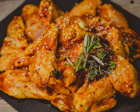 Marsh Butcheries Free-range chicken wings cut into nibbles and marinated in a tamarind, lime and chilli blend.