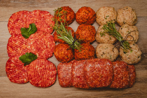 Marsh Butcheries Butcher's Box containing Angus Beef Burgers x 6 Wagyu Beef Burgers x 6 Thai Chicken Burgers x 6 Smokey Beef & Bacon Burgers x 6